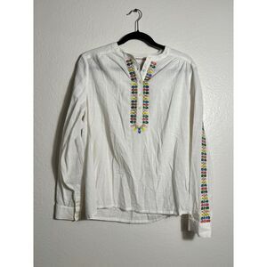 Boden White Blouse with Colorful Embroidery